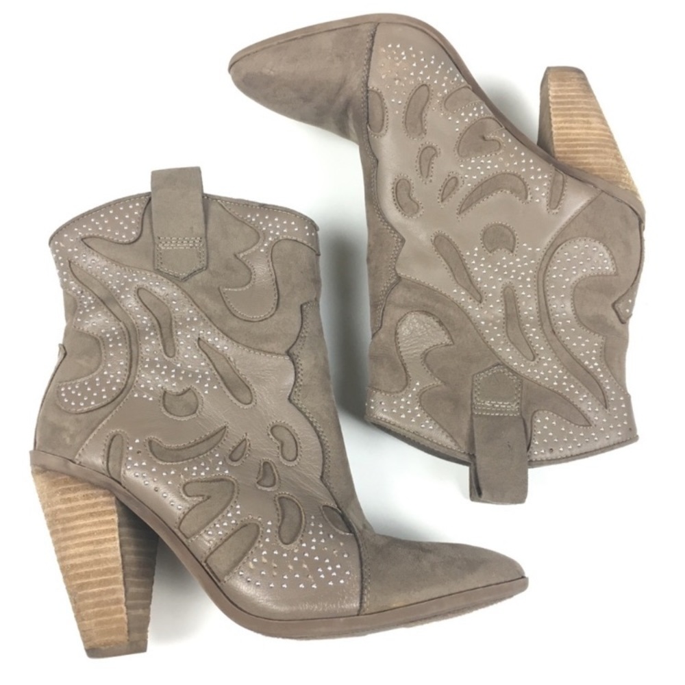 Carlos By Carlos Santana Cutout Leather Western Gray Heel Boots Women’s Sz‎ 7.5